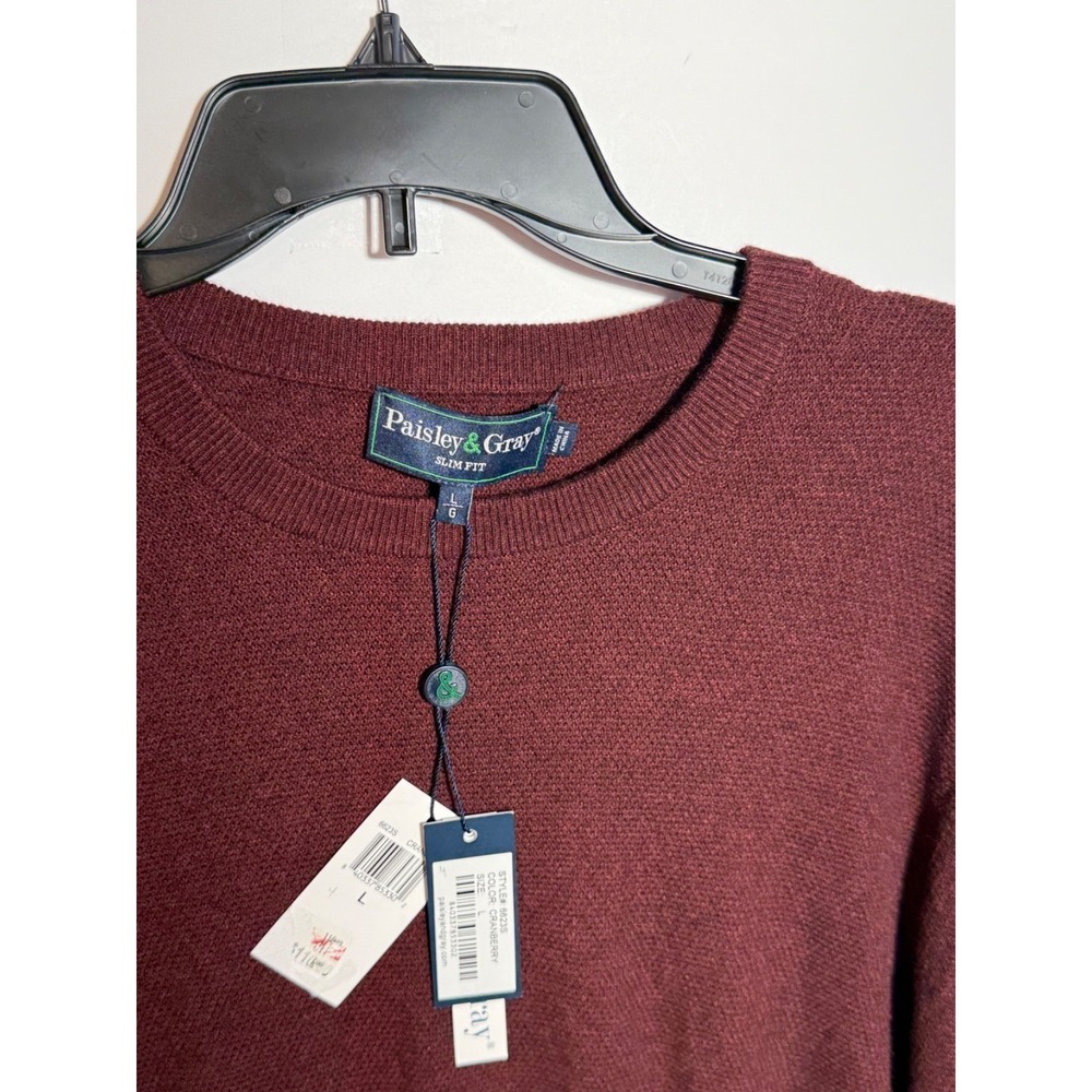 Paisley & Gray Diamond Knit Crew Neck Slim Fit Men's Sweater Cranberry size L - Picture 4 of 9